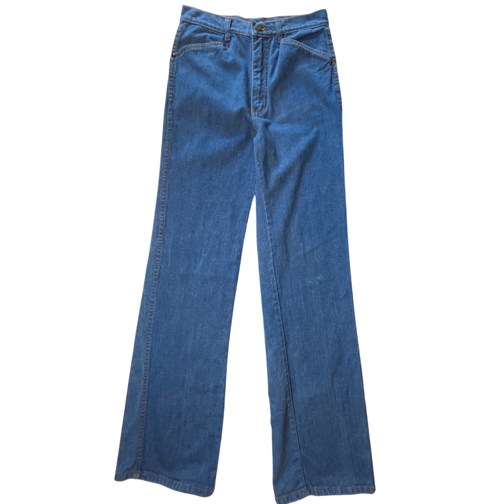 Vintage 80s Flared Jeans 29 34 Blue‎ Cotton Tall Sears StyleWorks Western Grunge